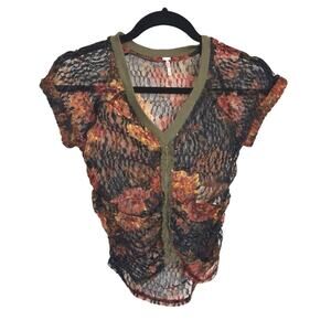 Free People Top Womens Sz XS Multicolor Crop Top Solana Floral Lace V-Neck BOHO